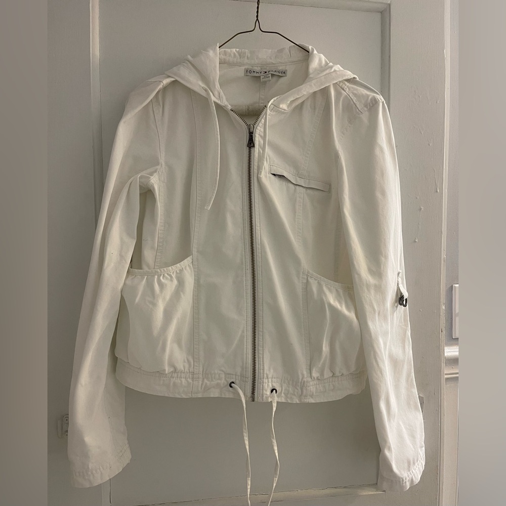 Y2K Tommy Hilfiger Hooded White Cotton Jacket Woman’s Size Small